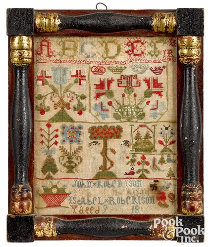 Scottish silk on linen sampler, dated 1816