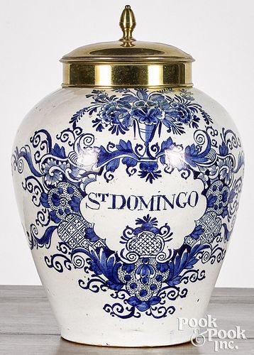 Dutch Delft St. Domingo tobacco jar, 18th c.
