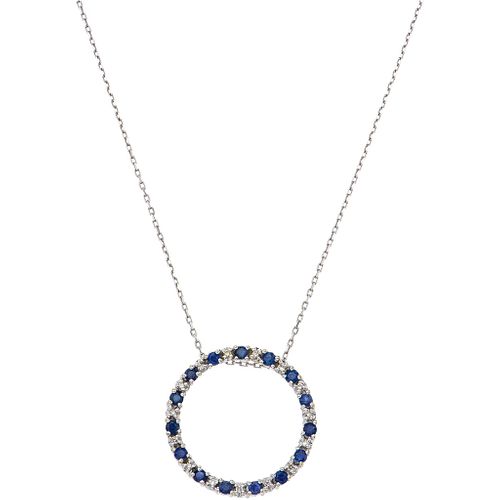 CHOKER AND PENDANT WITH SAPPHIRES AND DIAMONDS IN 14K WHITE GOLD Round cut sapphires ~0.45 ct and brilliant cut diamonds