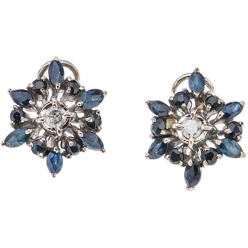 PAIR OF EARRINGS WITH SAPPHIRES AND DIAMONDS IN PALLADIUM SILVER Marquise and round cut sapphires~1.50 ct and Brilliant cut diamonds ~0.20ct