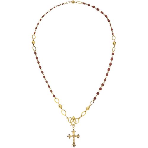 ROSARY WITH CORALS IN 10K YELLOW GOLD Weight: 24.7 g