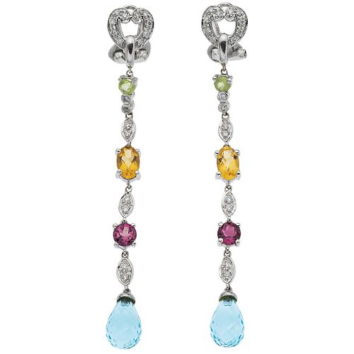 PAIR OF EARRINGS WITH SEMI-PRECIOUS GEMS AND DIAMONDS IN 14K WHITE GOLD  Weight: 5.8 g