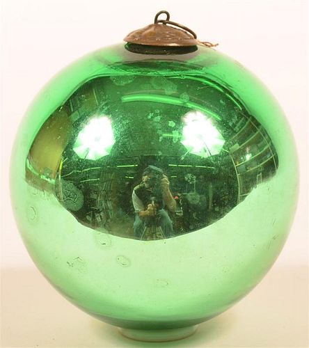 Green Blown Glass Ball Form German Kugel.