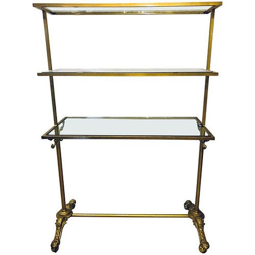 Three-Tier Large Bakers Rack Gilt Metal and Glass