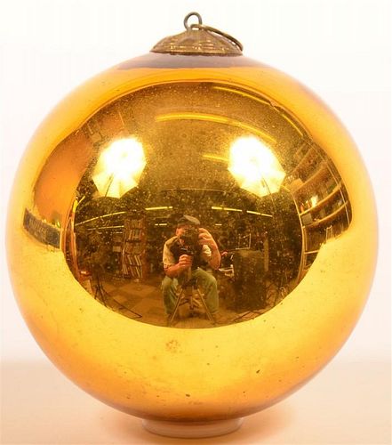 Gold Blown Glass Ball Form German Kugel.