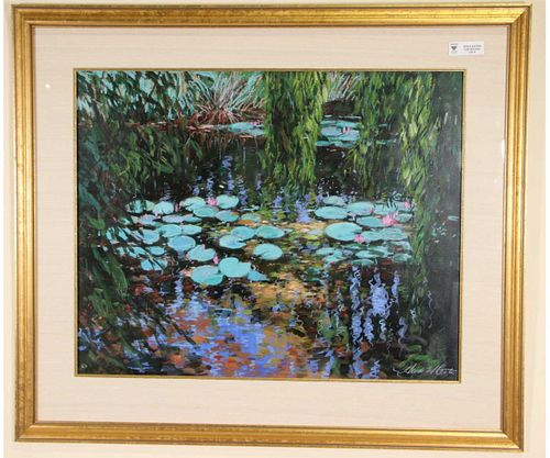 HEIDI COUTU LILY POND ACRYLIC ON PAPER PAINTING