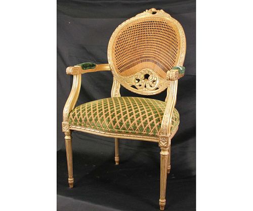 FRENCH STYLE CARVED & GILDED ARMCHAIR