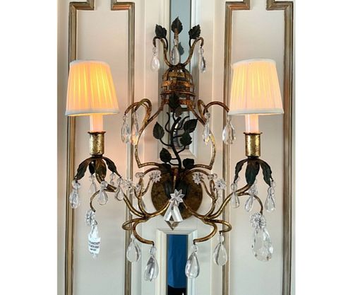 PAIR OF BAGUES STYLE TWO LIGHT SCONCES