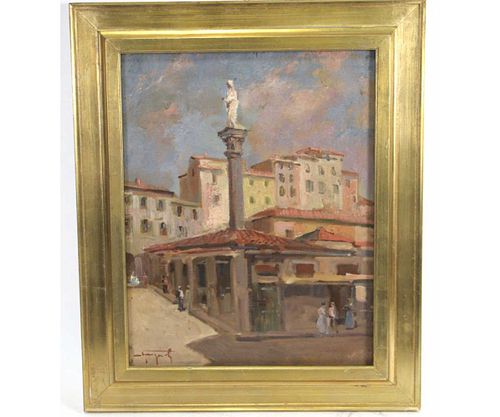 PIAZZA MARKET OIL ON CANVAS PAINTING