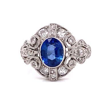 20's Platinum Sapphire Diamond Ring