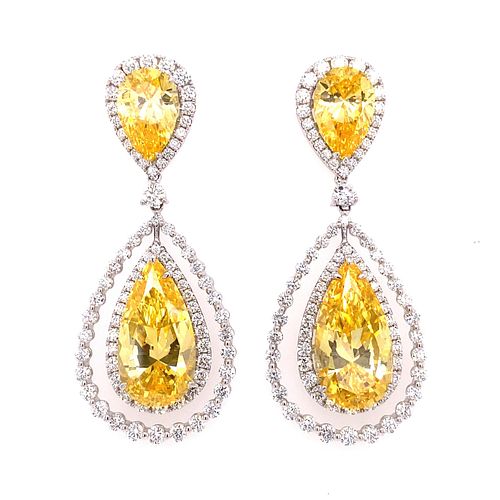 18K Diamond Yellow Sapphire Earrings