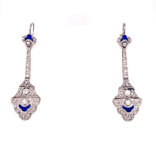Platinum Diamonds Art Deco French Drop Earrings