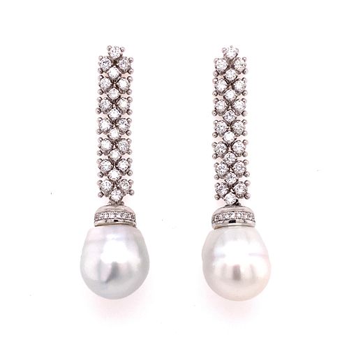 18k Diamond Pearl Drop Earrings