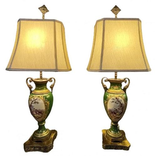 Pair of Sevres Style Table Lamp Signed