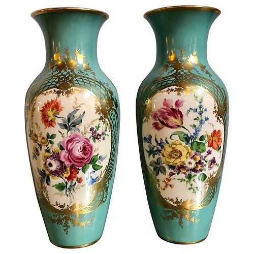 Pair of French Floral Painted Porcelain Vases