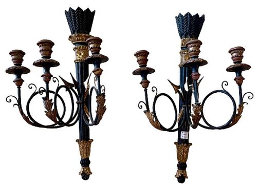 Pair of Ebony and Gilt Federal Style Wall Sconces