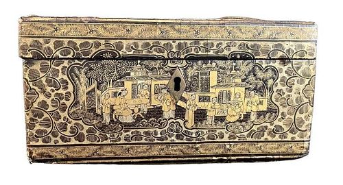 Chinoiserie Antique Box with Tin Insert
