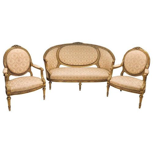 Louis XVI Style Cameo Back Sofa Settee & Armchairs