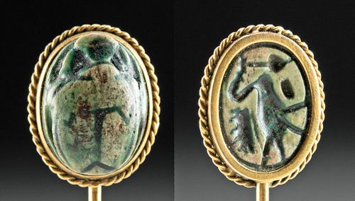 Egyptian 18th Dynasty Scarab set in Gold Hat Pin