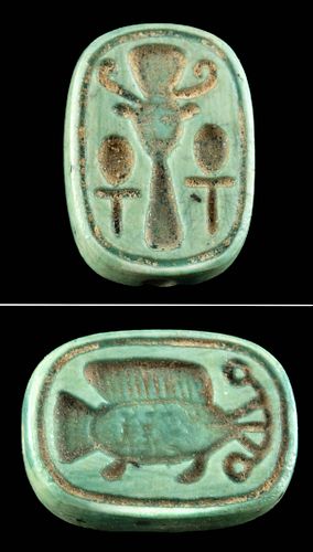 Egyptian Glazed Faience Plaque Amulet w/ Fish