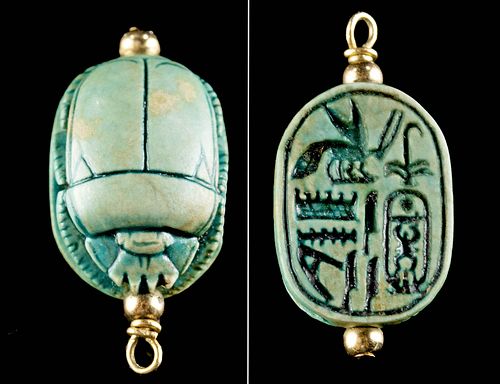 Egyptian Glazed Faience Scarab Pendant for Amenhotep II