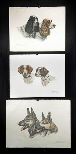 3 Large Leon Danchin Prints of Dogs, ca. 1930s