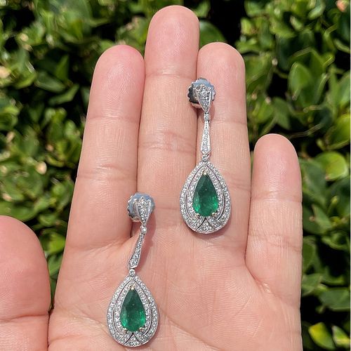 Emerald, Diamond and 18K Earrings