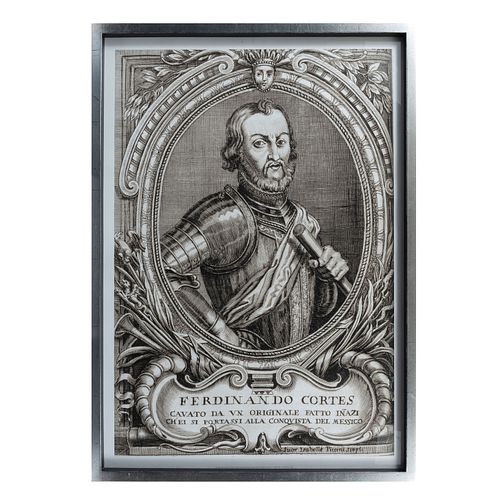 Impresión de Hernán Cortés. Ogilby, John (1600 - 1676). Reproducido por Bentley Global Arts Groups. Impreso en Austin, Texas, EUA, 2021