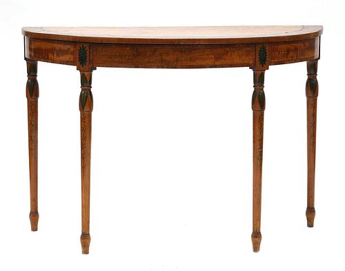 A George III and later painted and inlaid satinwood pier table,