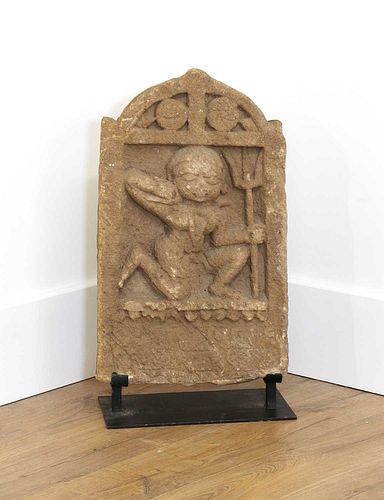 An Indian sandstone panel stele depicting Varahi,