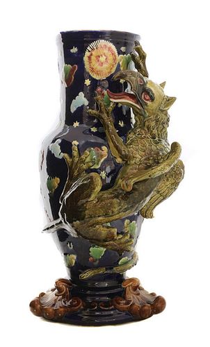 A large majolica pottery vase,