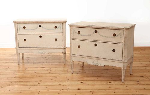 A pair of French painted commodes,
