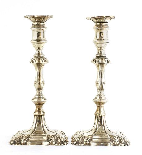 A pair of George II-style silver candlesticks,