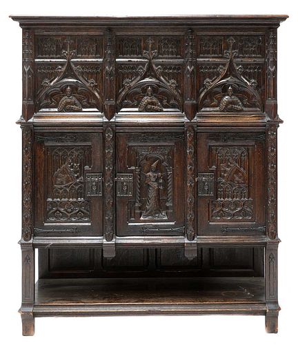 A Gothic-style oak cupboard,