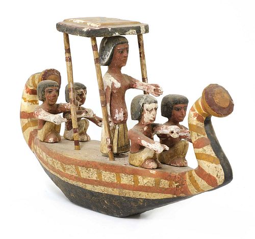 An Ancient Egyptian carved and painted wooden boat,