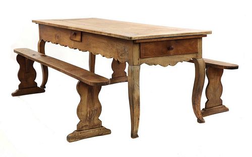A French provincial sycamore kitchen table,