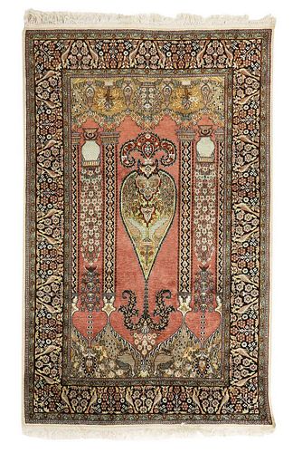 A Persian wool and silk prayer rug,