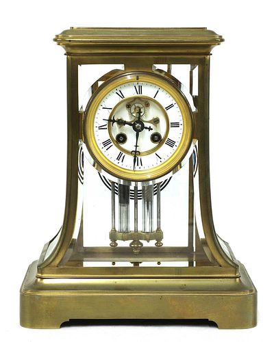 A French brass four-glass mantel clock,