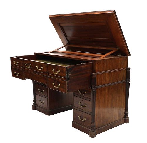 A George III mahogany architect's desk/secretaire,