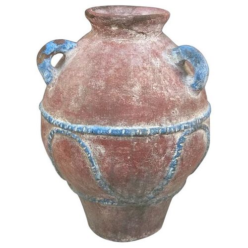 Painted Terracotta Pot with Hues of Red and Blue