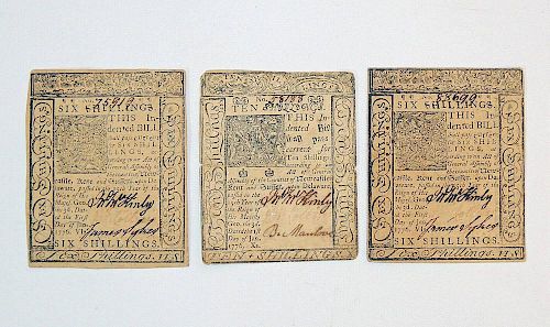 Three James Adams Delaware Colonial Currency Notes