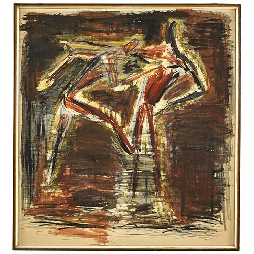 Abstract Watercolor Painting of Dancers from Germany, circa 1940