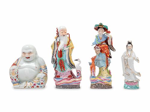Four Chinese Famille Rose Porcelain Figures of Immortals