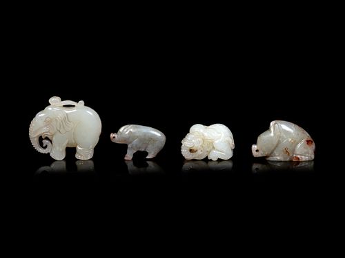 Four Chinese Celadon Jade Carvings of Animals