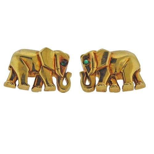 18k Gold Emerald Elephant Earrings