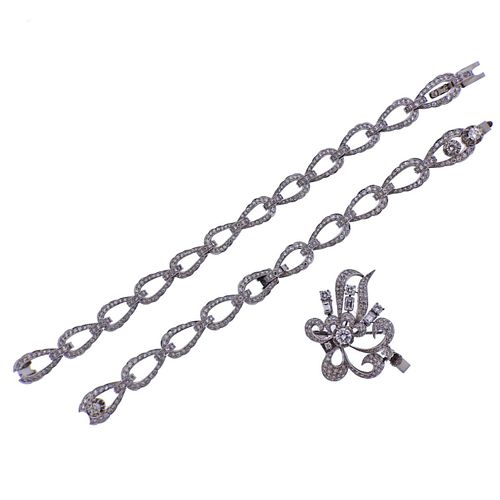 Platinum Diamond Convertible Necklace Bracelet  Brooch Pendant Suite