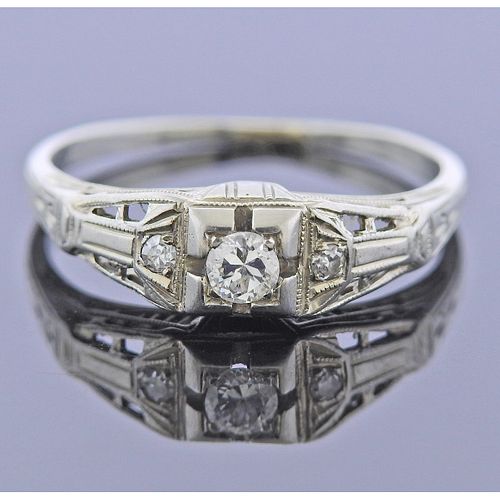 Art Deco 18k Gold Diamond Engagement Ring