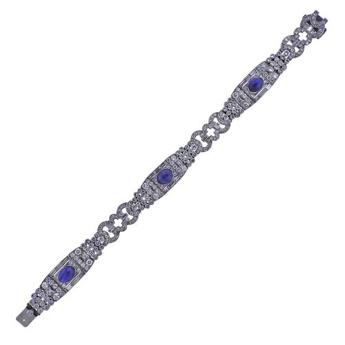 Art Deco Platinum Sapphire Diamond Bracelet