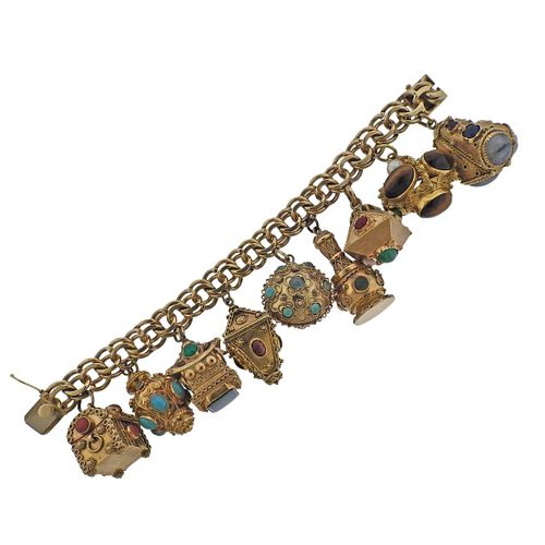 18k Gold Gemstone Charm Bracelet