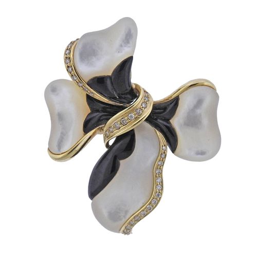 14k Gold Onyx Mother of Pearl Diamond Pendant Divider